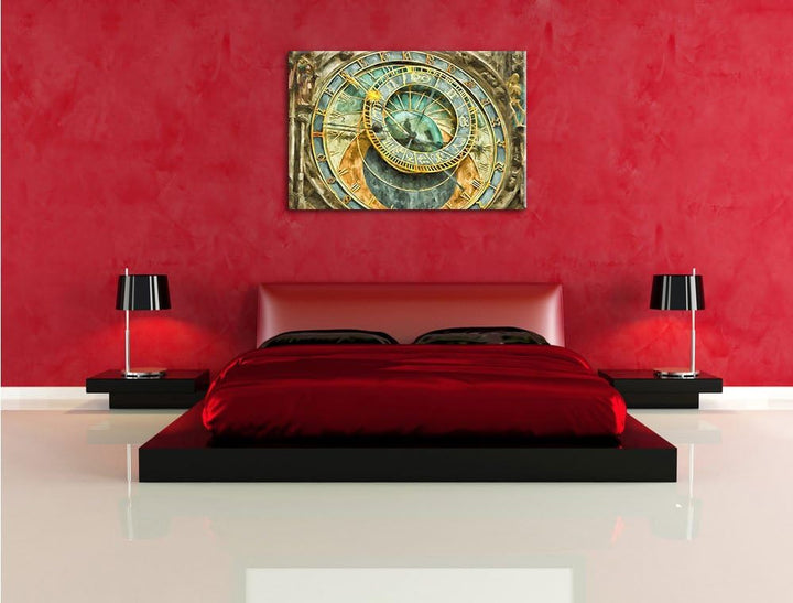 Pixxprint Prager Rathausuhr als Leinwandbild/Grösse: 100x70 cm/Wandbild/Kunstdruck/fertig bespannt,