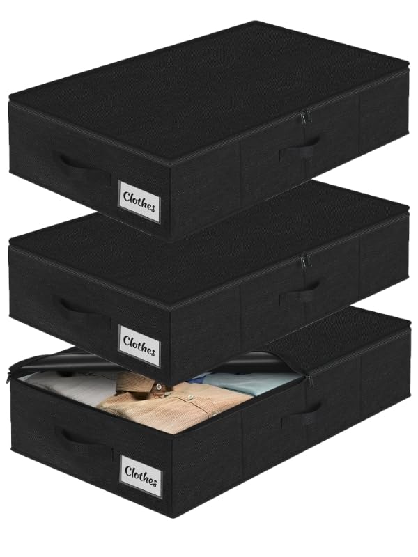 Unterbett Aufbewahrungsbox mit Deckel, 3 Stück Faltbar Unterbettkommode, Waschbar Kleideraufbewahrun