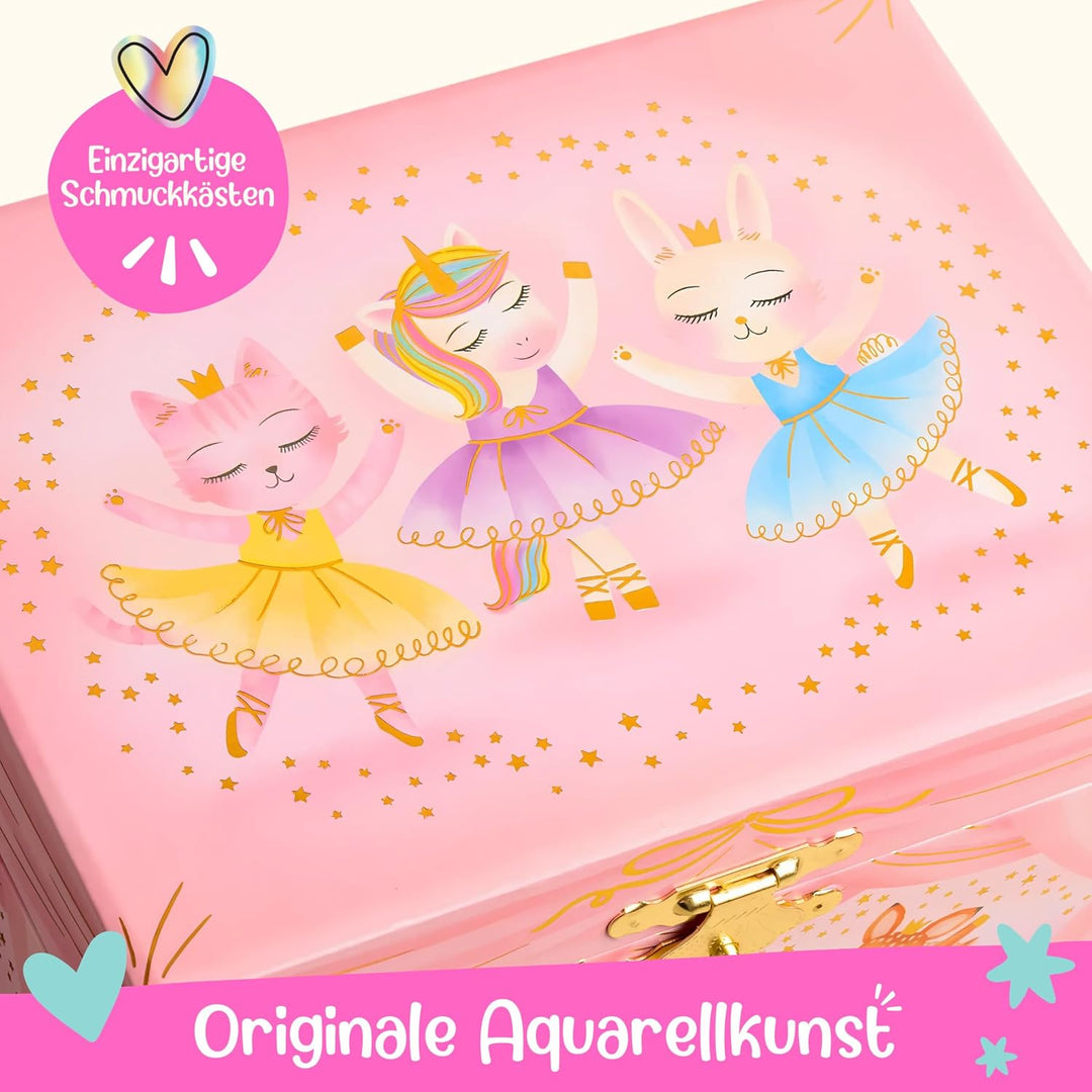 Giggle & Honey Musikalisches Schmuckkästchen für Kinder – Kinderspieluhr mit drehendem Tierballerina