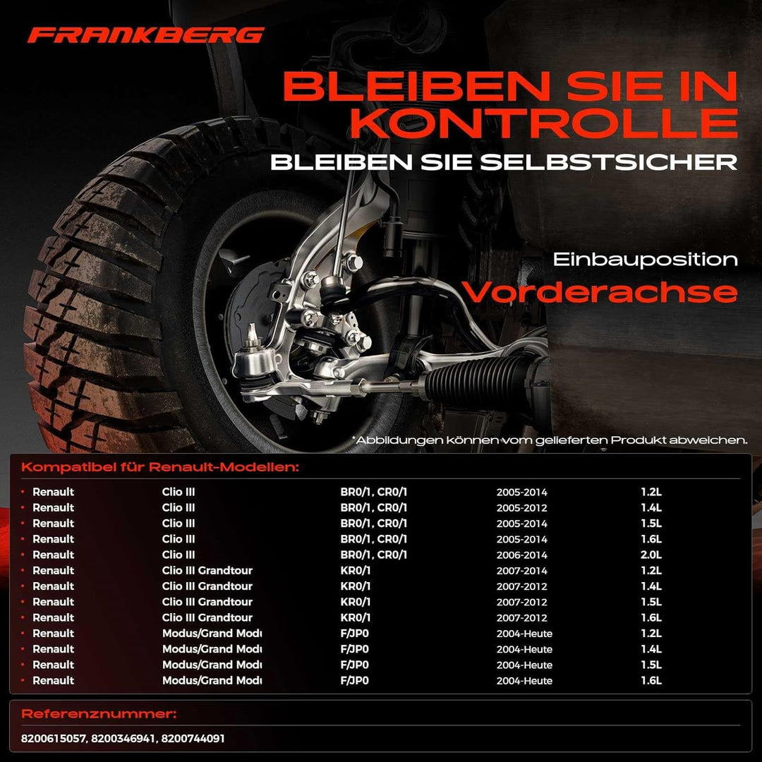 Frankberg Querlenker Radaufhängung Vorne Links Unten Kompatibel mit Clio III BR0/1 CR0/1 KR0/1 1.2L-
