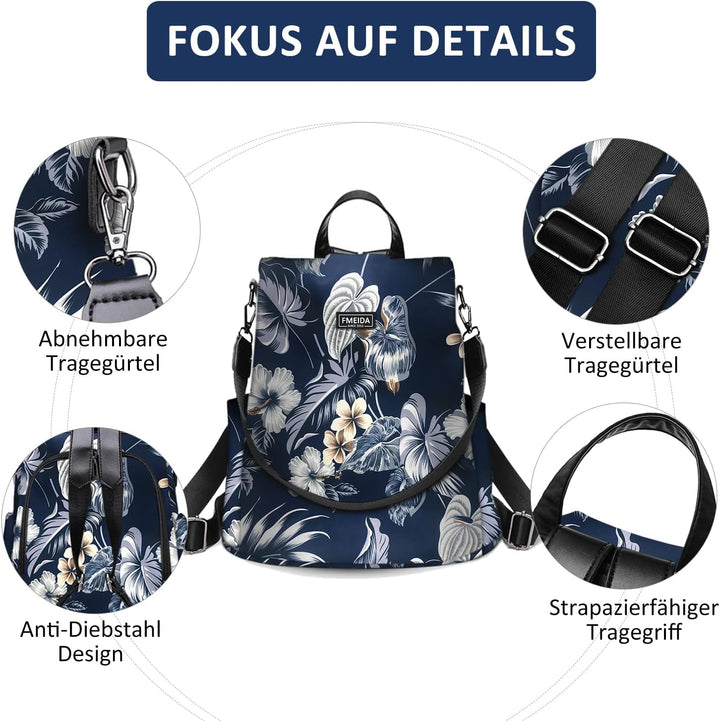 Fmeida Rucksack Damen Anti Diebstahl Nylon Handtaschen Wasserdichte 2 in 1 Schultertasche Casual Day