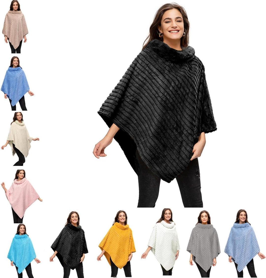 Glamexx24 Damen Poncho Eleganter Cape Winterfell-Poncho mit Rundhalsausschnitt, dicker Umhang aus wa