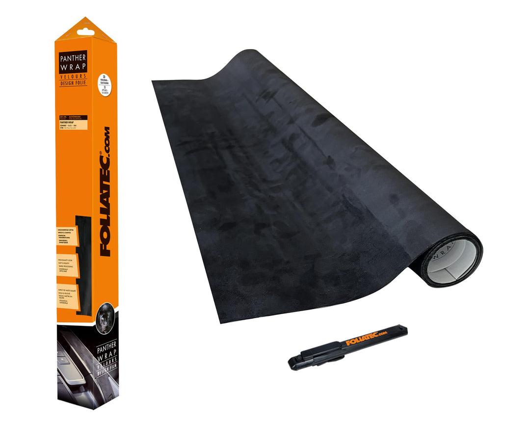 Foliatec Cockpit Designfolie Panther Wrap Wildleder Optik Folie für Auto Cockpit, schwarz, 75 x 140
