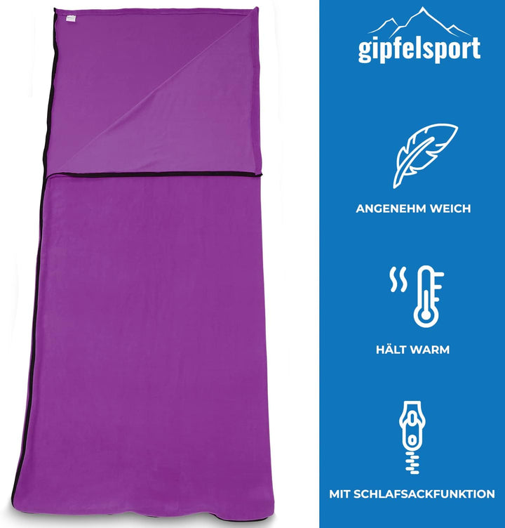 gipfelsport Mikrofaser Fleece Decke mit Schlafsackfunktion I Grösse 185 x 150cm, ca. 690 g I Microfa