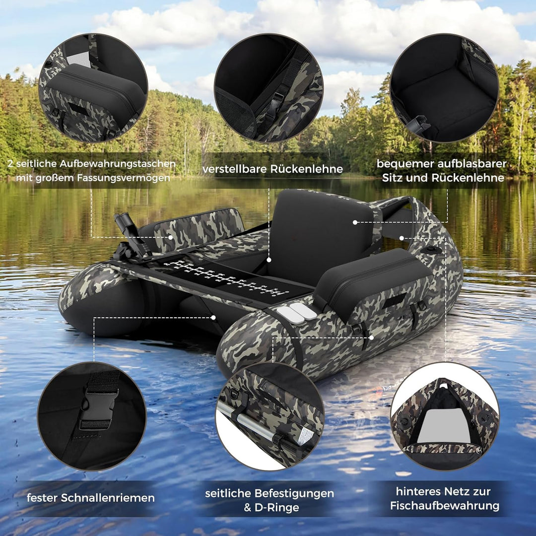 GOPLUS Bellyboot, Belly Boat bis 150 kg belastbar, aufblasbares Schlauchboot zum Angeln mit Alu Padd