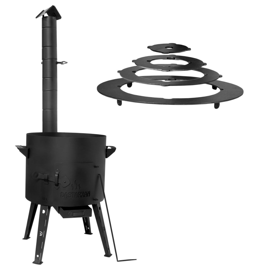 Ø40cm Uchag 2mm Stahl Utschak mit Adapter-Ringe Abzugsrohr Utschag Feldküche Feuerstelle Campingofen