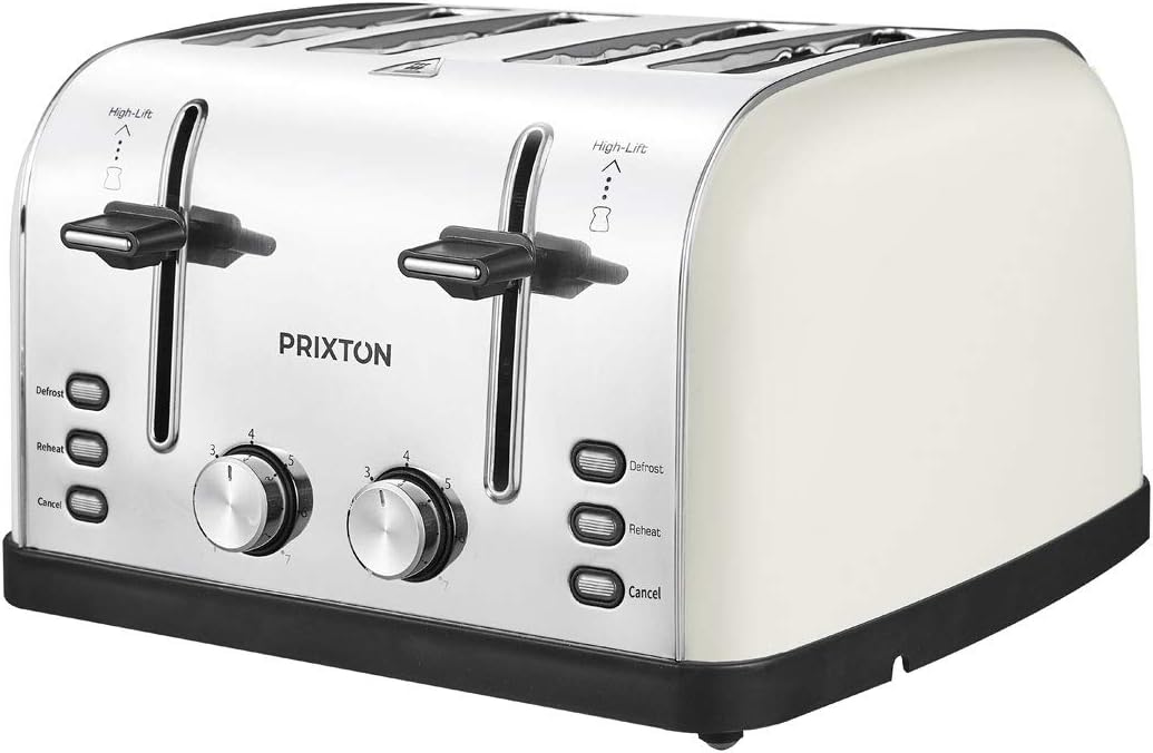 PRIXTON 4 Slice Toaster 1900W mit 4 extra breiten Schlitzen, Edelstahl, 7 Bräunungsstufen, Auftau- u