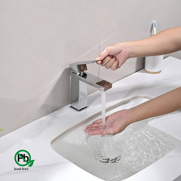 Waschtischarmatur Edelstahl Wasserhahn Bad mit Auslauf Höhe 110 mm, Mischbatterie Waschbecken Wasser