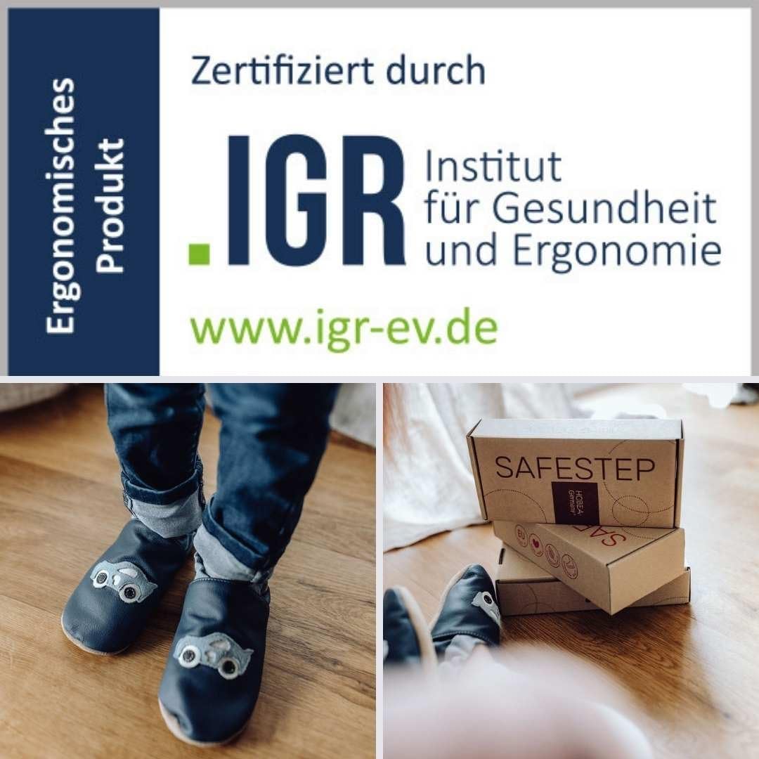 HOBEA-Germany Kitaschuhe Safestep, Kinderhausschuhe, Lederschuhe 28/29 EU Grau Stern Silber, 28/29 E
