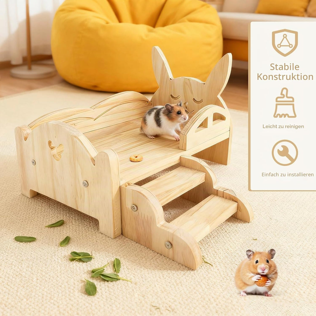 Meerschweinchen Bett, 34 x 22 x 7 cm Holz Meerschweinchen Hängematte mit Abnehmbarem Matratze Hölzer