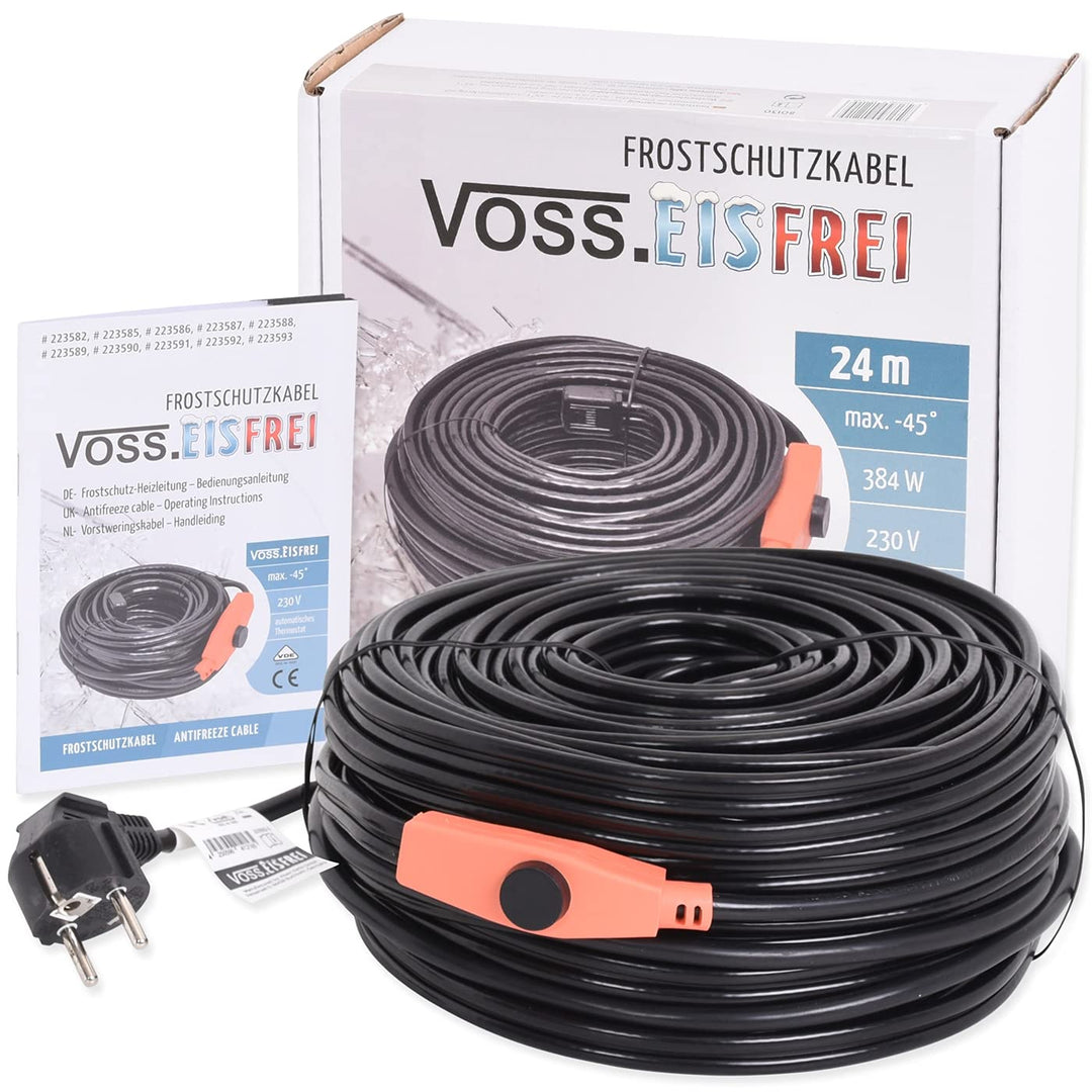 24m Frostschutz Heizkabel mit Knopf-Thermostat VOSS.eisfrei, 230V, Heizleitung Zum Schutz von Wasser