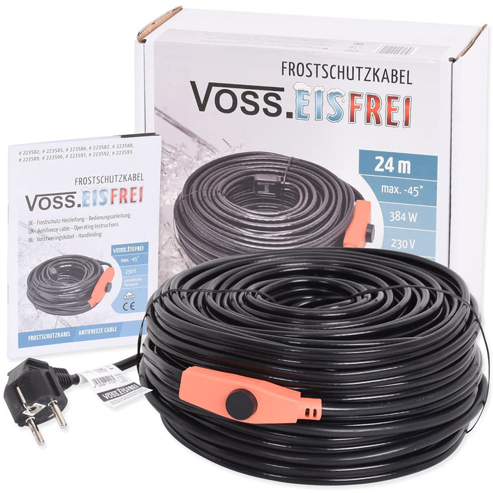 24m Frostschutz Heizkabel mit Knopf-Thermostat VOSS.eisfrei, 230V, Heizleitung Zum Schutz von Wasser