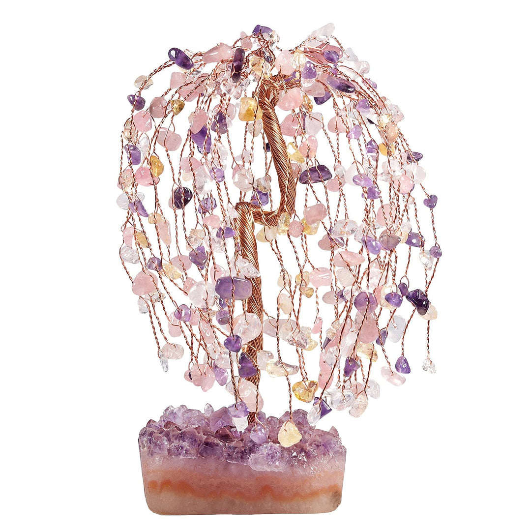 mookaitedecor Natürlicher Amethyst &amp; Citrin &amp; Rosenquarz &amp; Bergkristall-Baum mit Amethyst-Cluster-Kr