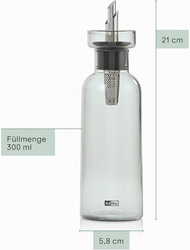 AdHoc BZ76 Ölspender oder Essigspender AromaPour aus Borosilikatglas in Grau | elegante Olivenölflas