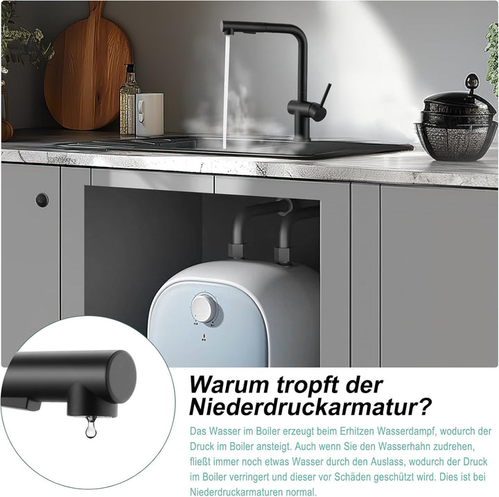 BONADE Niederdruck Armatur Küche Schwarz, Wasserhahn Küche Ausziehbar 3 Anschlüsse, Edelstahl Küchen