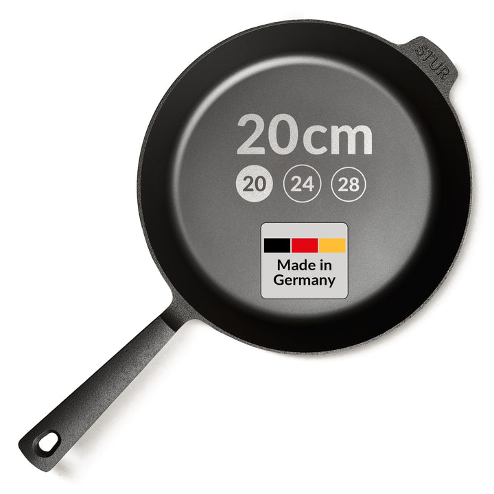 STUR - ORIGINAL Gusseisenpfanne Induktion 20 cm - Cast Iron Pan für alle Herdarten - Pfanne Gusseise