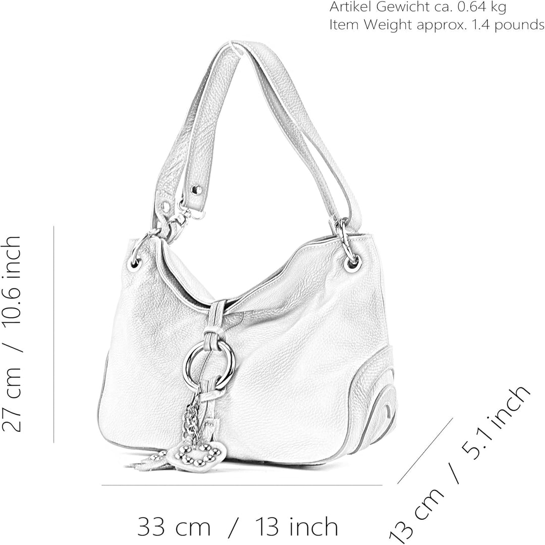 modamoda de - T10 - ital. Leder Schultertasche Umhängetasche Creme, Creme