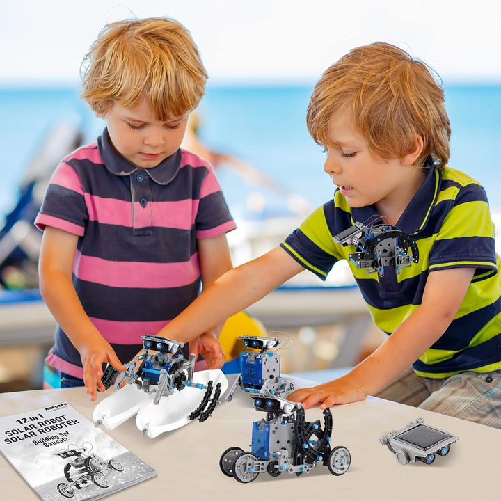 Solar Roboter Spielzeug für Kinder, 12-in-1 Solar Robot Kit DIY Bauspielzeug Experimente Spielzeug B