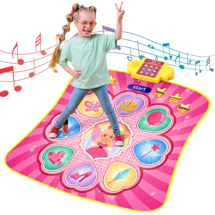YESHIN 9 Tasten Tanzmatte Kinder mit Musik, LED Licht Dance Mat, 3 Spielmodi, 8 Lieder & 7 Lautstärk