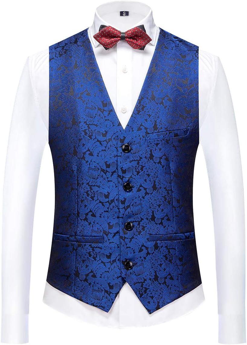 Sliktaa Anzug Herren 3-Teillig mit Schalkragen Muster Hochzeit Formell Business Smoking Jacke Weste