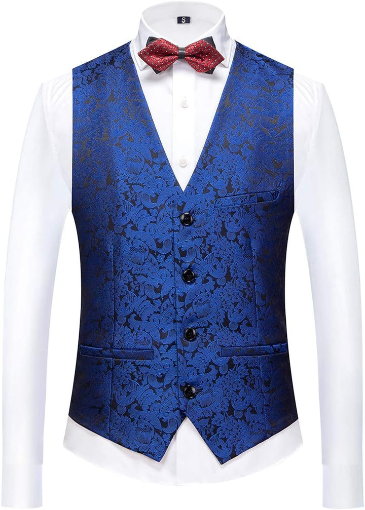 Sliktaa Anzug Herren 3-Teillig mit Schalkragen Muster Hochzeit Formell Business Smoking Jacke Weste