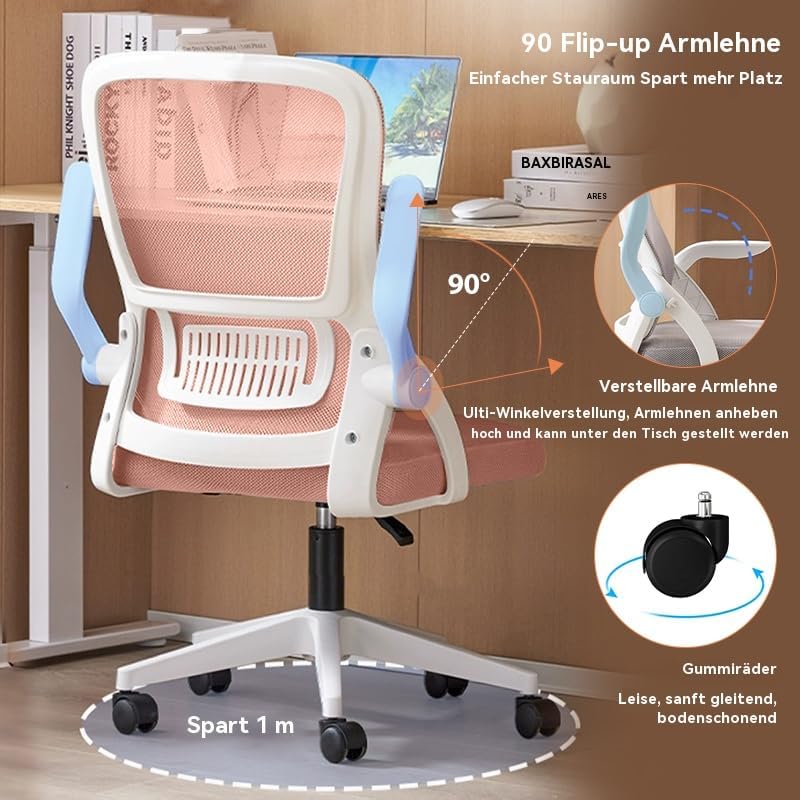 Bürostuhl,Ergonomischer Drehstuhl mit Atmungsaktiver Mesh-Rückenlehne,360°DrehstuhlHochk,lappbaren A