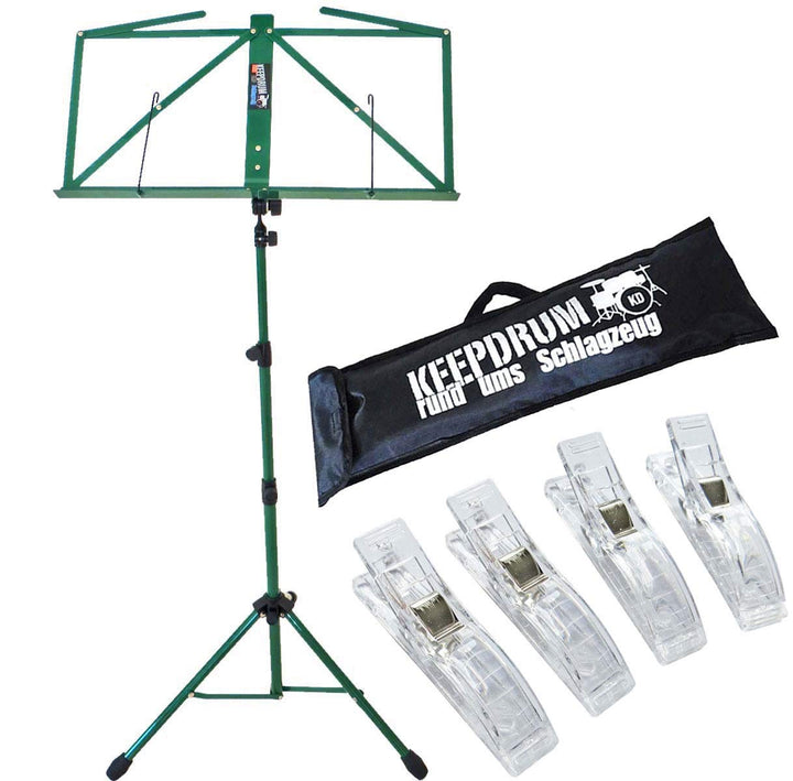 keepdrum MUS3 GR Notenständer Grün + Tasche + 4 Notenklammern