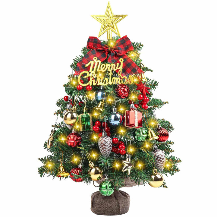 SVNVIOZ Mini 50 cm Weihnachtsbaum mit Dekoration, Rot Gold Weihnachtskugeln, Stern Baumspitze und we