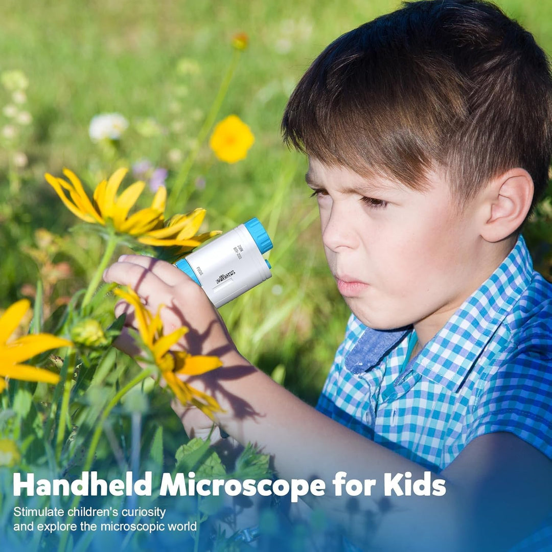 80x-200x Taschenmikroskop Kinder, LED Mikroskop für Kinder mit 12 Objektträgern LED-Licht Microscope