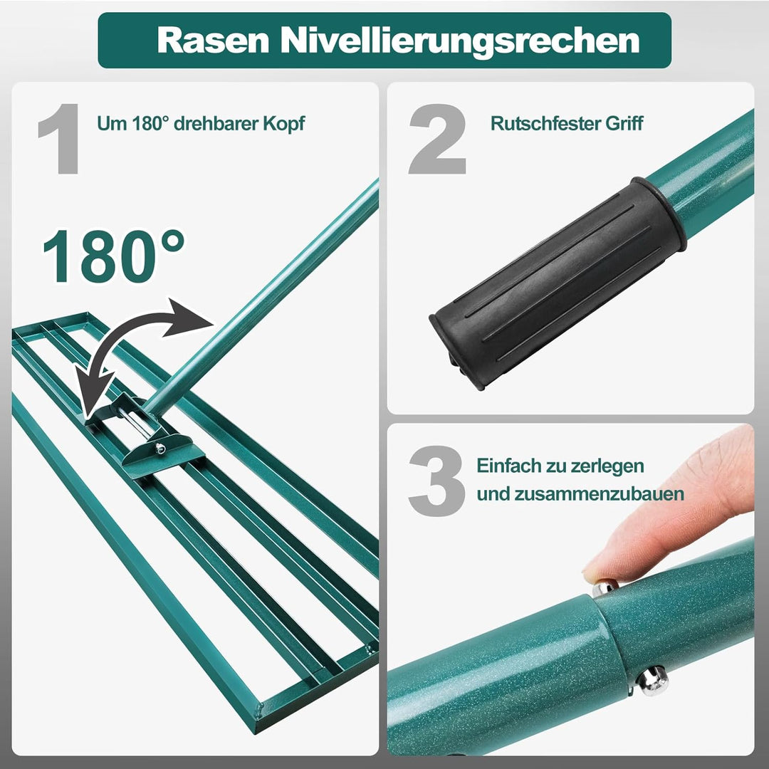 Rasen Nivellierungsrechen, 91x 25 cm Rasenwerkzeug Rakel mit 186cm Verstellbarer Stiel, Garten Level