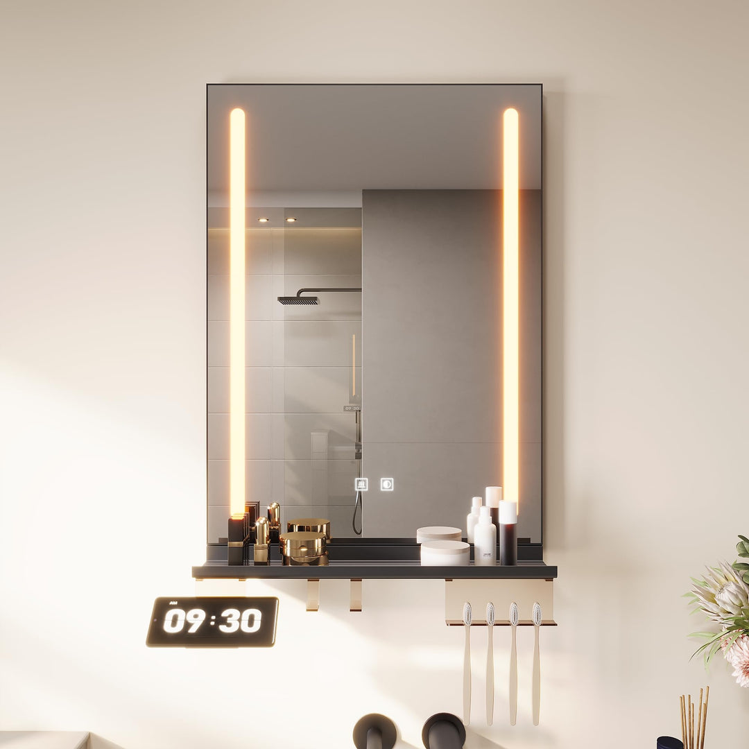 SONNI Badezimmerspiegel mit Beleuchtung 50x70 cm, LED Badspiegel mit Ablage 50cm, 3 einstellbare Lic