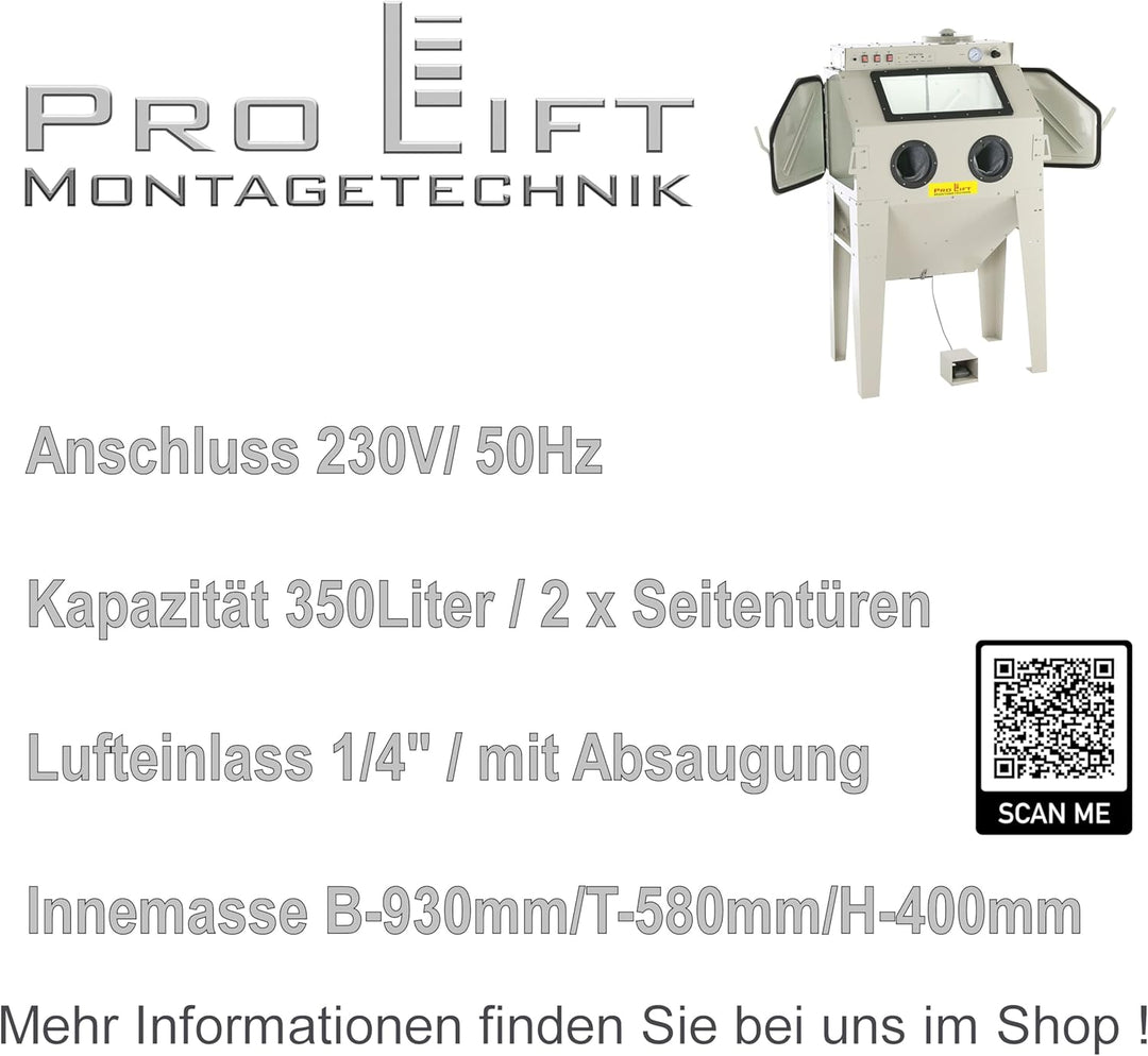 Sandstrahlkabine 350 Liter inkl.Zubehör, SB350AJ, mit eingebauter Absaugung, 01558