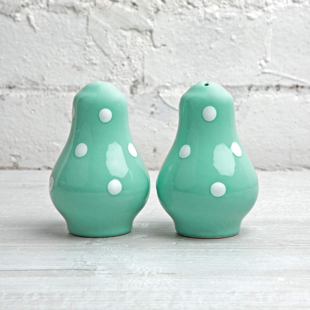 City to Cottage® - Salzstreuer und Pfefferstreuer Set | Türkis und Weiss | Polka Dots | Handgemacht