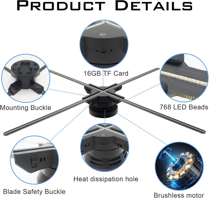 65CM 3D Hologramm Projektor mit WiFi und Bluetooth,3D Hologramm Fan mit 768 LEDs und 2500 cd/m² und