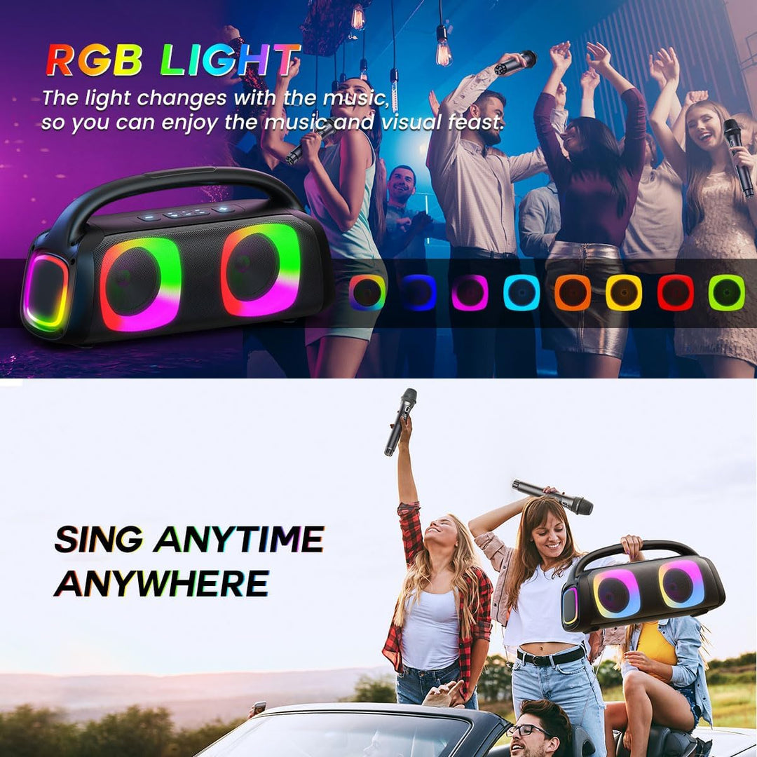 JYX Tragbarer Karaoke Maschine,Karaoke mit 60W Bluetooth Lautsprecher,2 Kabellosen Karaoke-MikrofonW