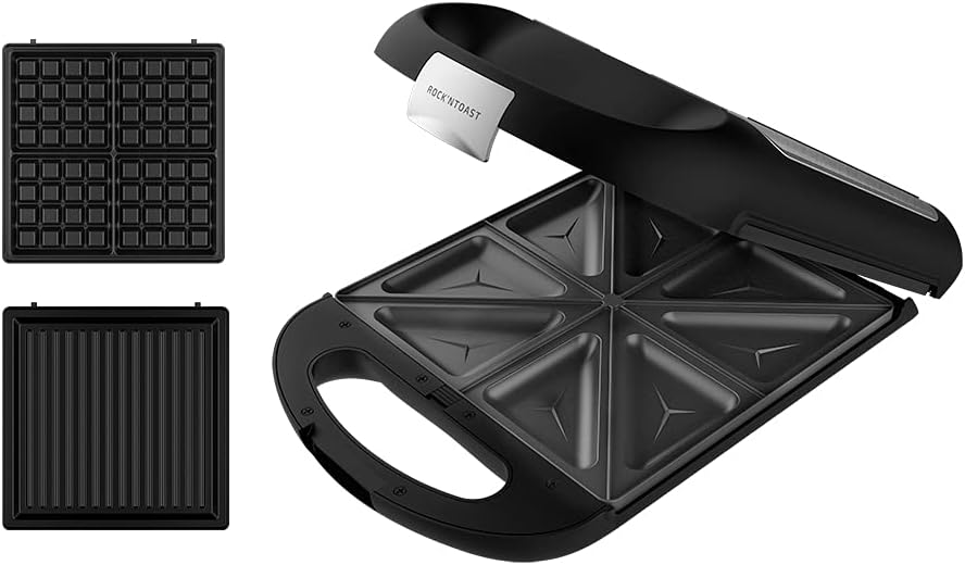 Cecotec Sandwichmaker Rock´nToast Family 3in1. Für 4 Sandwiches in Edelstahlausführung, 1500 W Leist