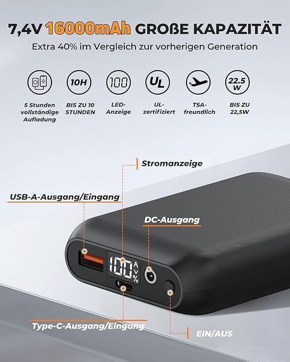 Topdot Beheizbare Weste, Heizweste Herren mit Powerbank 7.4V 16000mAh, 8 Heizzonen Heizweste, Elektr