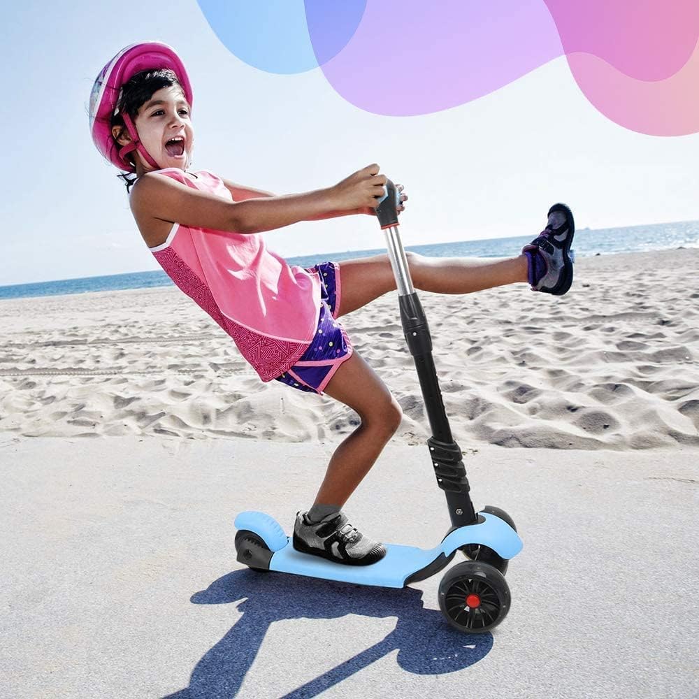 YOLEO 3-in-1 Kinder Roller Scooter mit Abnehmbarem Sitz, LED grosse Räder, Höheverstellbare Lenker f