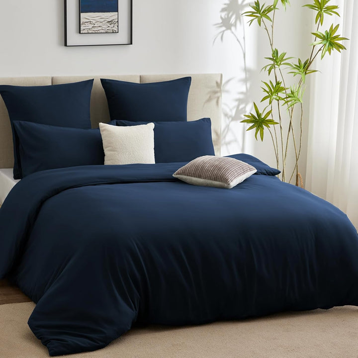 WAVVE Bettwäsche 220x240 3 teilig Blau - Bettbezug 240x220 Set mit 2 Kissenbezüge 65x65 cm, Bettwäsc