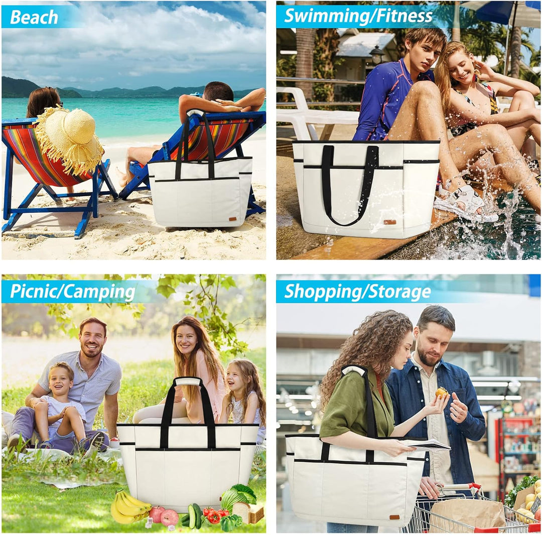 Lubardy Strandtasche XXL Familie Gross Damen Badetasche Shopper mit Reissverschluss Wasserdicht 40L