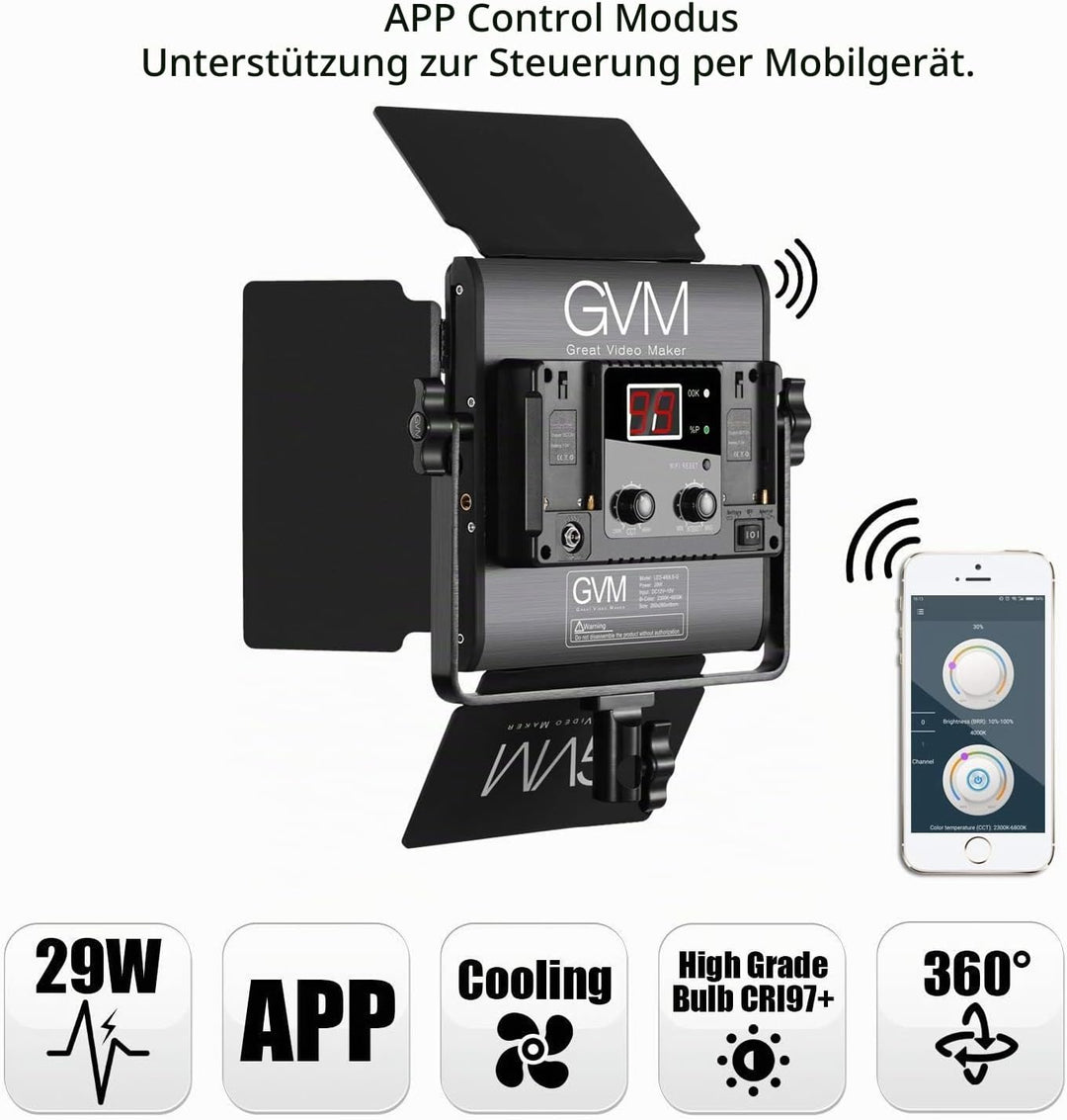 GVM LED Videoleuchte mit Stativ, APP Control 480 LED Fotobeleuchtung für YouTube Studio Videolicht S
