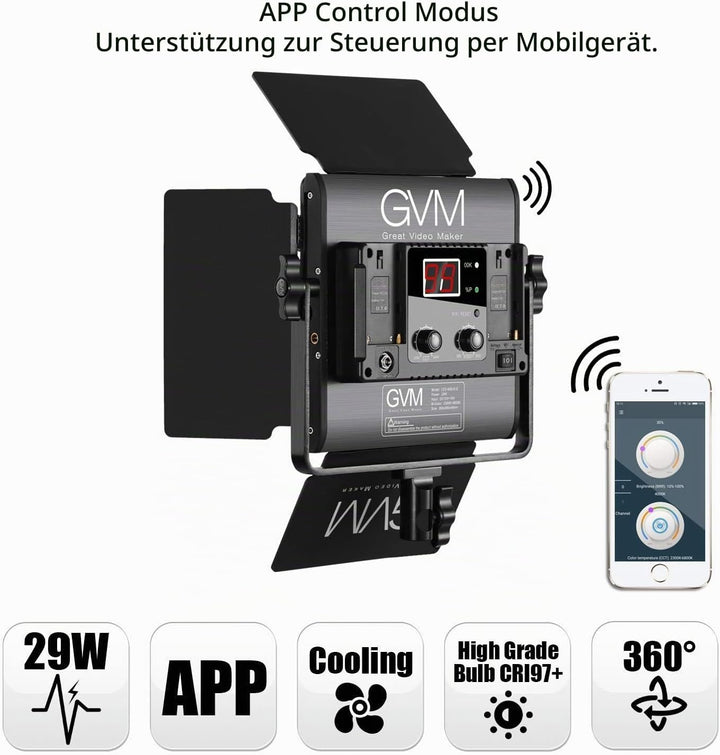 GVM LED Videoleuchte mit Stativ, APP Control 480 LED Fotobeleuchtung für YouTube Studio Videolicht S
