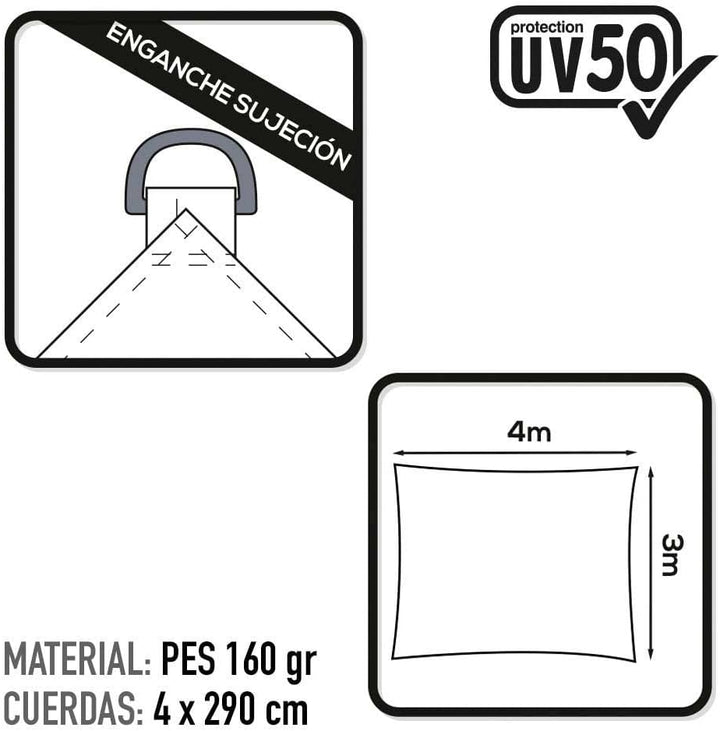 Aktive 61020 Sonnensegel Sonnenschutz UV50, rechteckig, 300 x 400 cm, Weiss