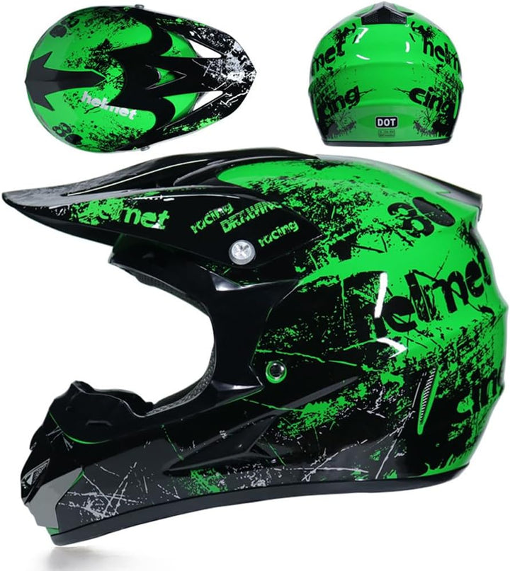 Motorradhelm,Motocross Helm,Helm Kinder,Helmets Kinder-Cross-Helm, Road Helm mit Handschuhe Maske Br