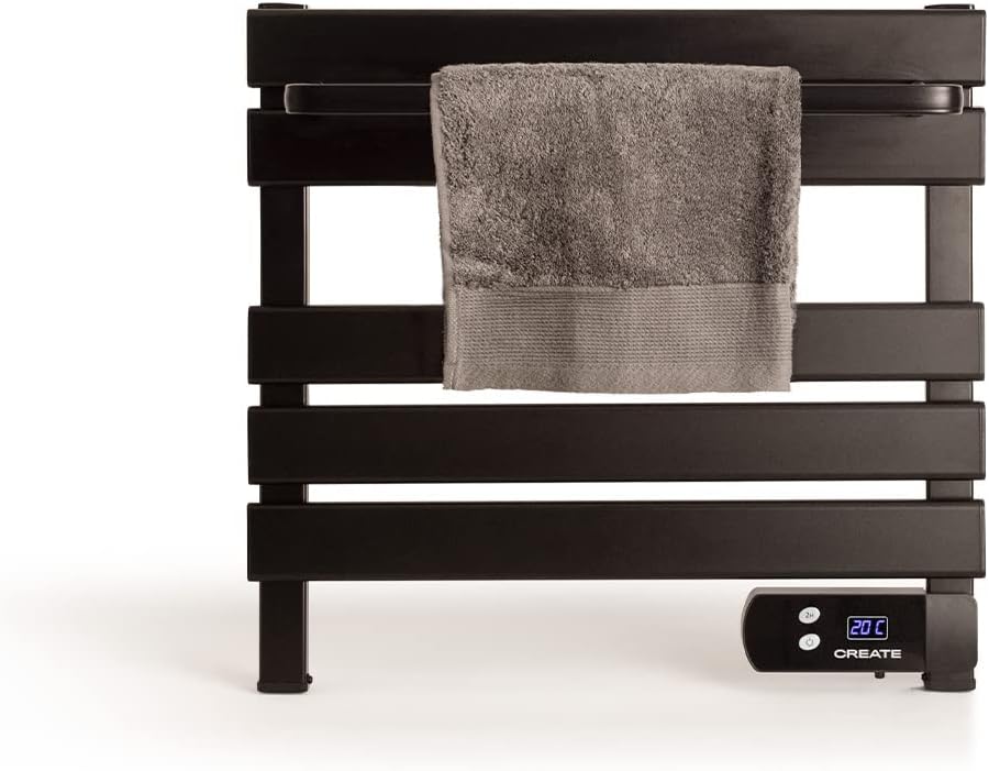 CREATE / WARM Towel Mini 150W / Elektrischer Badheizkörper Schwarz mit Regal / 52,3x8x55,8cm, mit di