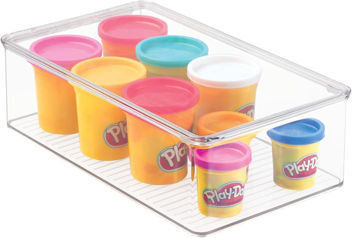 mDesign 4er-Set Spielzeugaufbewahrung – stapelbare Aufbewahrungsbox mit Deckel aus robustem Kunststo