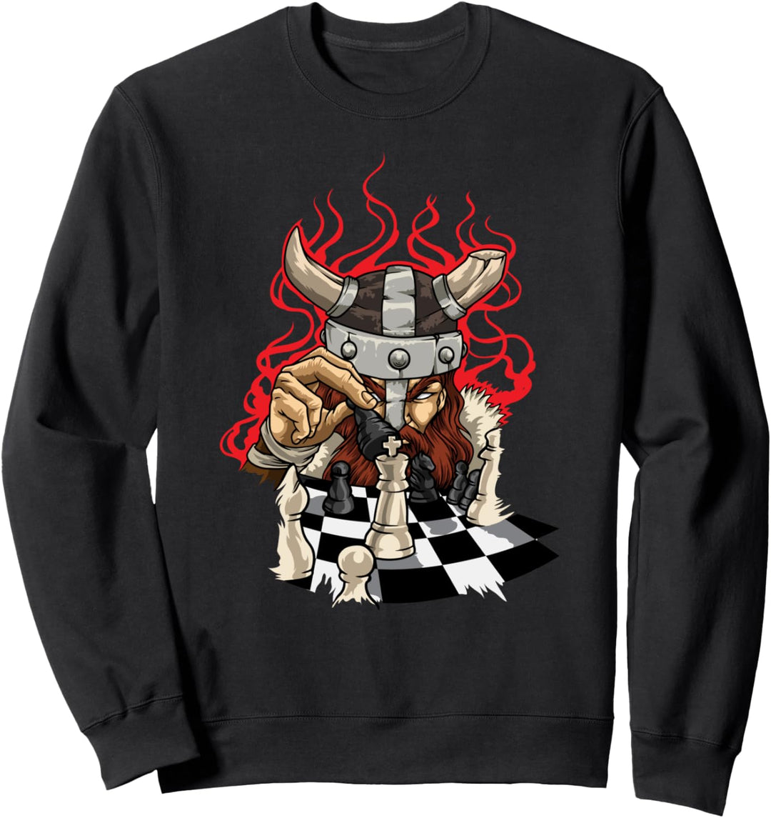 Tapferer Wikinger Mit Schachbrett Und Schachfiguren - Schach Sweatshirt