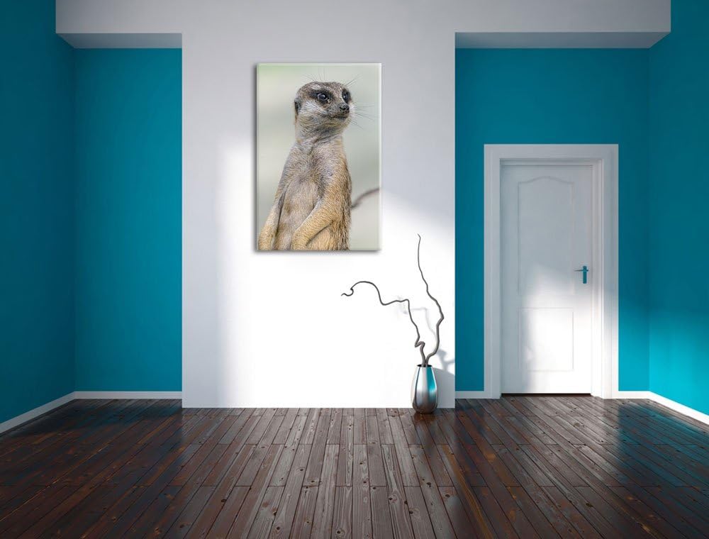 Pixxprint aufmerksames Erdmännchen auf Leinwand, XXL riesige Bilder fertig gerahmt mit Keilrahmen, K