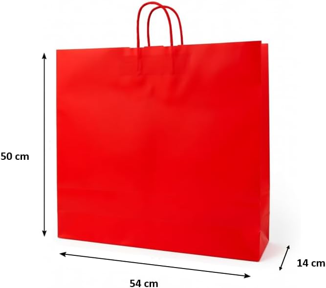 PGV Papiertragetaschen mit Kordel extra gross 54 + 14 x 50 cm (10 Stück, ROT) 10 Stück Rot, 10 Stück