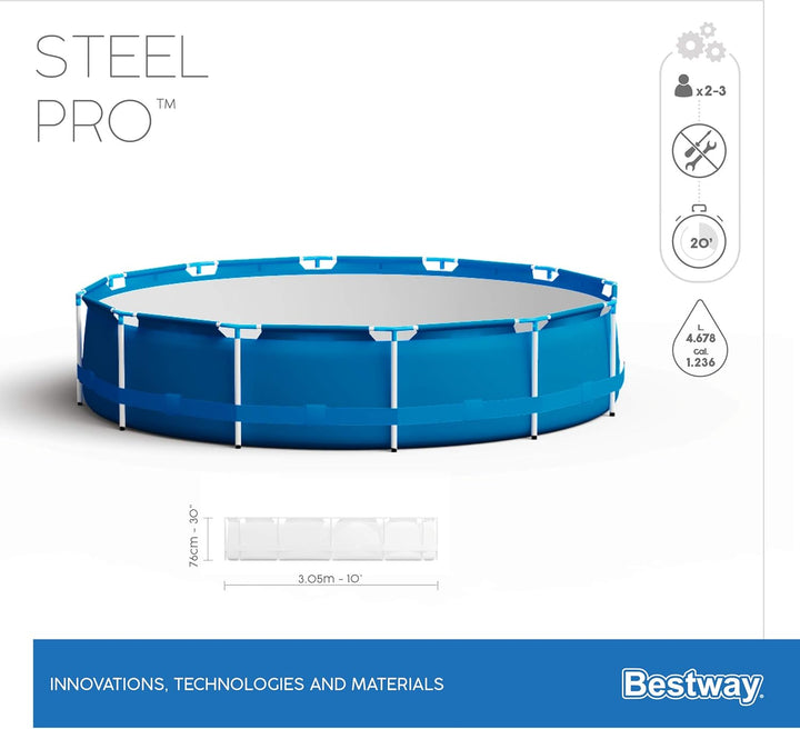 Bestway Steel Pro Frame Pool-Set mit Filterpumpe Ø 305 x 76 cm, blau, rund